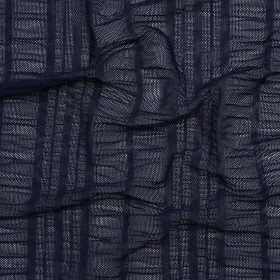 1 Yard Navy Blue Ruched Nylon Mesh Fabric Striped Designer Deadstock 58 Inches Width {2}