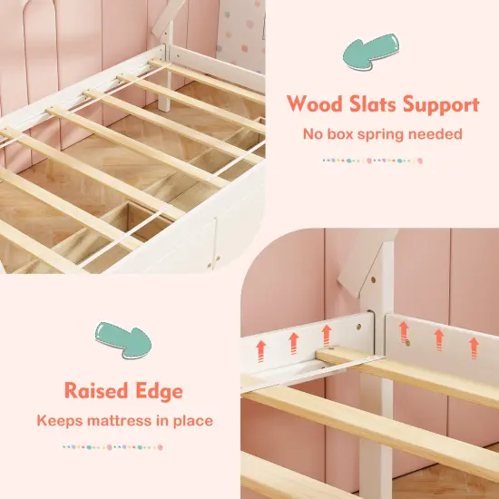 Wooden House Bed with Storage Drawers and DIY Playhouse Design for Kids White {5}