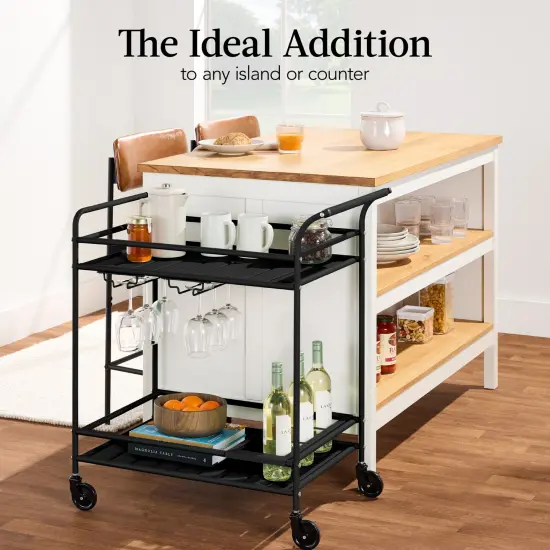 Best Choice Products 2-Tier Rolling Bar Cart Indoor/Outdoor w/ Storage Shelves, Wine Rack, Lockable Wheels Black {6}