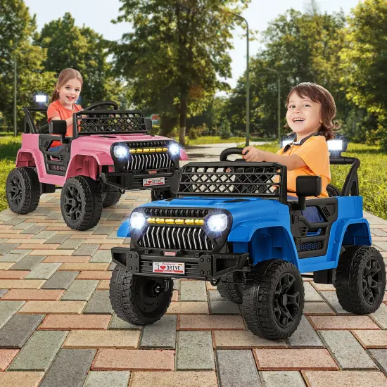 12V Ride-On Truck Car for Kids with Parental Remote, Music Player, and LED Lights Pink {6}