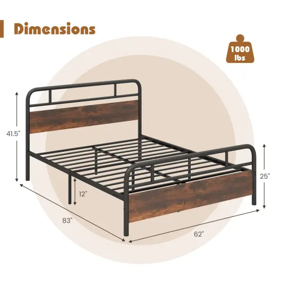 Industrial Metal Bed Frame with Headboard &ndash; Twin/Full/Queen Size, Sturdy Construction and Easy Assembly {5}