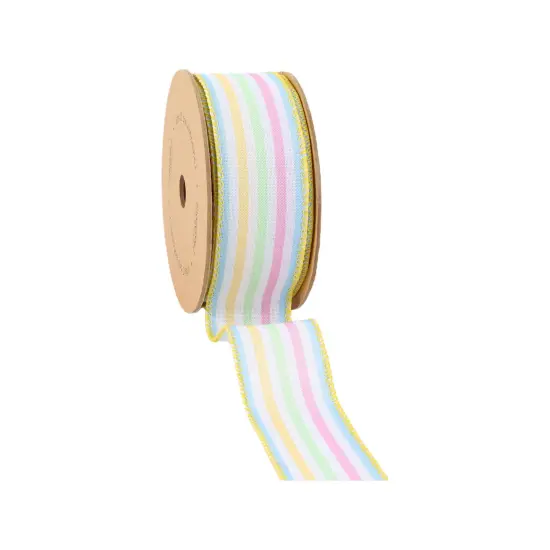 Wired Ribbon | White w/ Pastel Stripe | 10 Yard Roll {4}