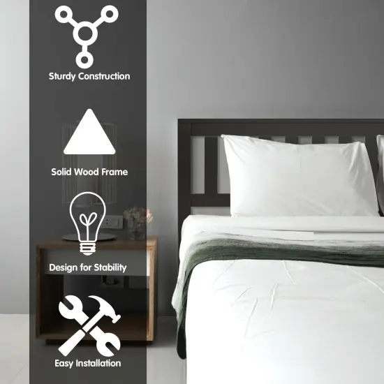 Wood Platform Bed with Headboard - Twin/Full/Queen Size, Sturdy Frame, Modern Design {3}