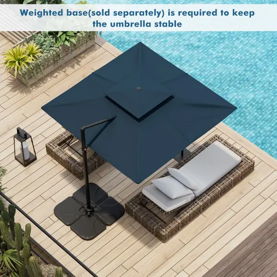Aluminum 9.5 Feet Cantilever Patio Umbrella with 360&deg; Rotation and Double Top Navy {2}