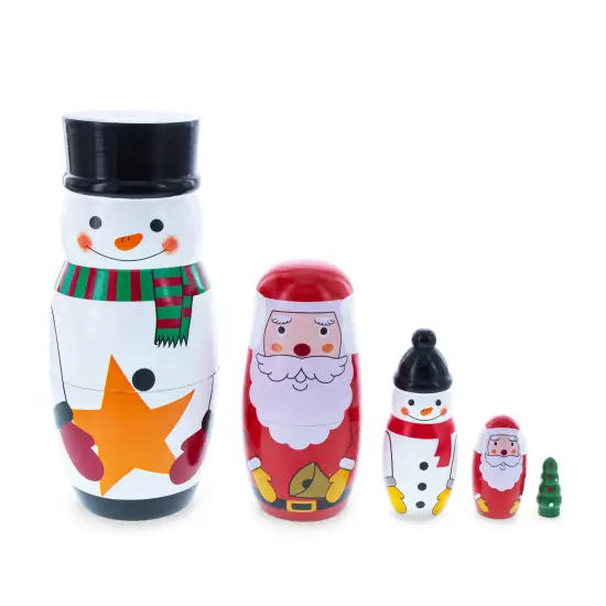 Santa, Snowman & Christmas Tree Wooden Nesting Dolls 5 Inches {1}