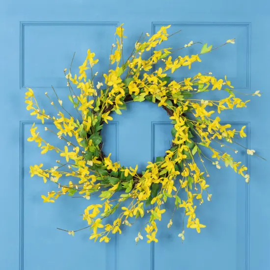 Northlight Forsythia Artificial Spring Floral Wreath - 20" - Yellow {1}