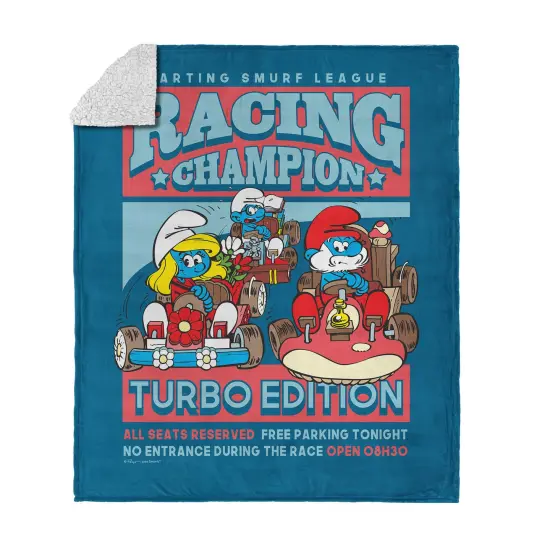 Smurfs Silk Touch Sherpa Throw Blanket Smurf Racing {1}
