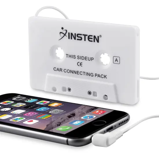 Insten Universal Car Audio Cassette Adapter, White for Apple iPad Mini 5 iPad Air 2019 iPhone 6 6s Samsung Galaxy S10 S10+ S9 S9+ Plus S8 S7 Note 5 4 LG K20 Plus K8v K7 Stylo 3 G4 G3 HTC One M7 M8 M9 {1}