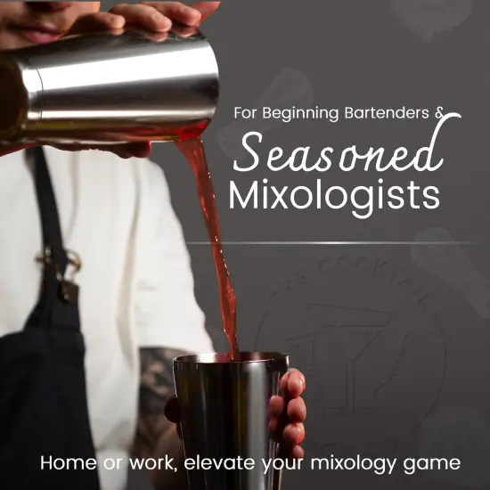 The Cocktail Box Co Premium Mixology Boston Cocktail Shaker Set, Drink Shakers Cocktail Set, Includes Hawthorne Strainer, Jigger and Wood Stand, Elevate your mixology with Boston Shaker Set Silver {6}