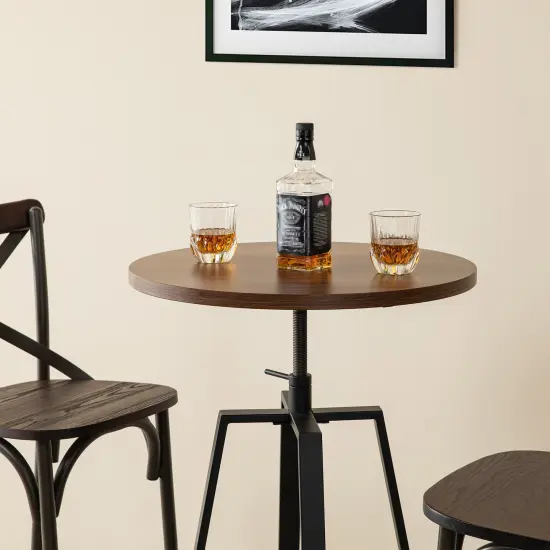 Industrial Rustic High Bar Stools With Solid Elm Wood Seat and Back Support & Bar Table With Adjustable Round {10}