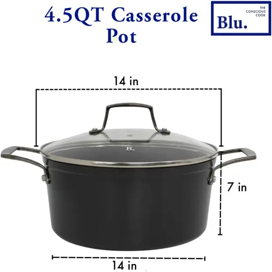 Blu. Cookware 4.5QT Casserole Pot with Lid, Non-Toxic {3}