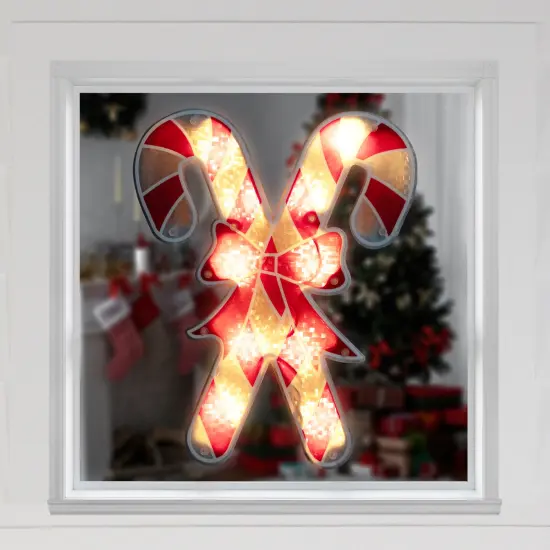 Northlight Lighted Holographic Candy Cane Christmas Window Silhouette - 12" - Clear Lights Red {4}
