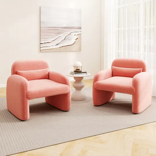 Modern Accent Chair with Waist Pillow and Armrests for Living Room Bedroom Pink {6}