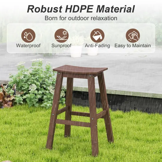 29 Inch HDPE Patio Bar Stool Set of 2, Armless Saddle Design, Weather-Resistant, Outdoor Seating Brown {5}