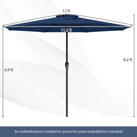 12 Feet Patio Umbrella, Fabric, Crank Handle, 8 Sturdy Ribs, Outdoor Shade for Garden & Deck Navy {5}