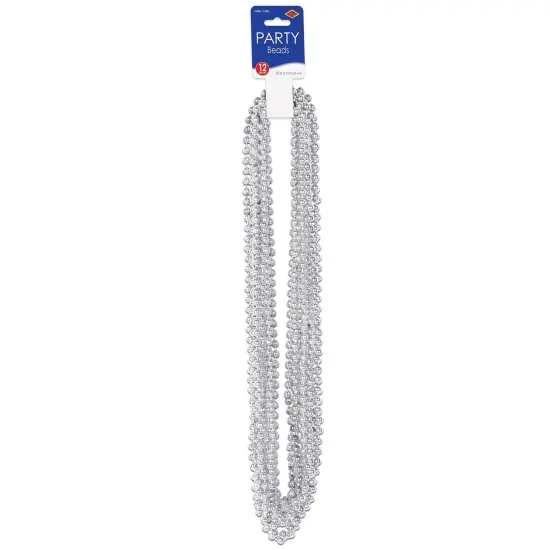 144 Pack Bulk Party Bead Necklaces - Small Round silver {3}