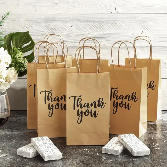 100-Pack Small Thank You Gift Bags with Handles, Brown Kraft Paper Bulk Bags for Weddings, Birthday Party Favors, Gift Wrapping, Retail Small Businesses (9x5.3x3 in) {4}