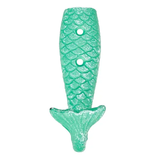Set of 8 Cast Iron Mermaid Tail Wall Hooks Green Nautical Coastal Decor {4}