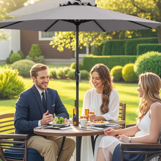 Fabric Outdoor Heavy Duty Market Umbrella with Crank Handle, 8 Sturdy Ribs, UV Protection Grey {5}