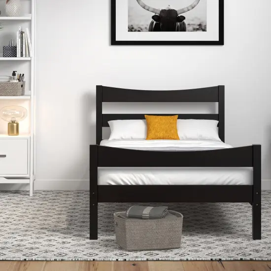 Pine Wood Twin Platform Bed with Headboard Footboard Under-bed Storage and Sturdy Slat Support Dark Brown {6}