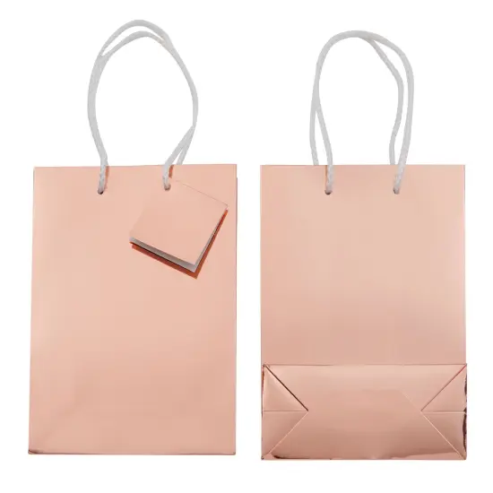 20-Pack Small Metallic Gift Bags with Handles, 5.5x2.5x7.9-Inch Paper Bags with Foil Coating, White Tissue Paper Sheets, and Tags for Small Business (Rose Gold) {6}