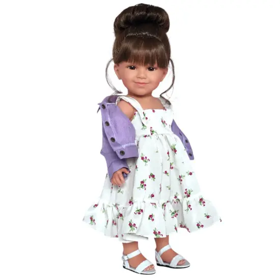 Kennedy Smiles Doll with Brown Hair & Brown Eyes &ndash; Lavender Dress, Denim Jacket & Sunny Day Hat {2}