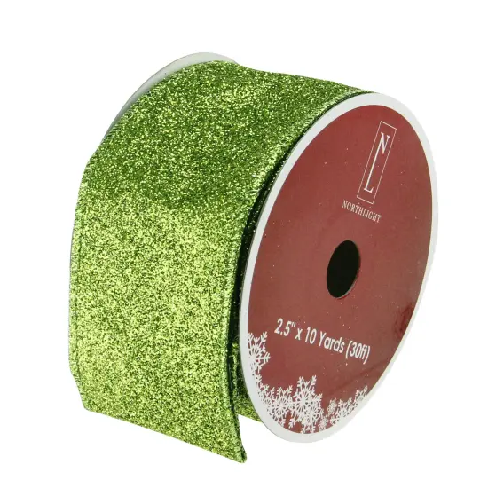 Northlight Club Pack of 12 Lime Green Solid Shimmering Wired Christmas Craft Ribbons - 2.5" x 120 Yards {1}