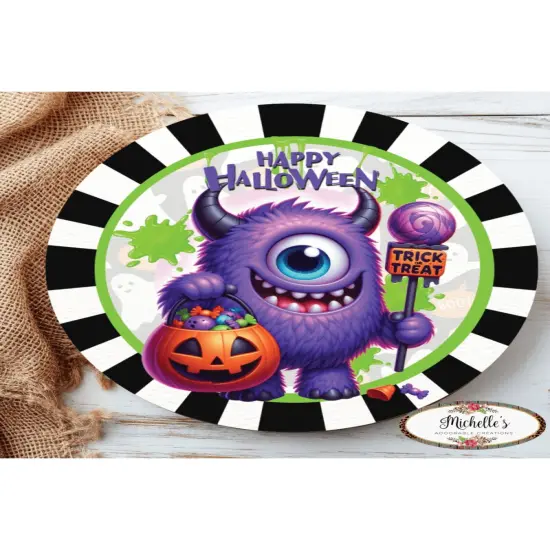 Happy Halloween Purple Monster Sign {4}