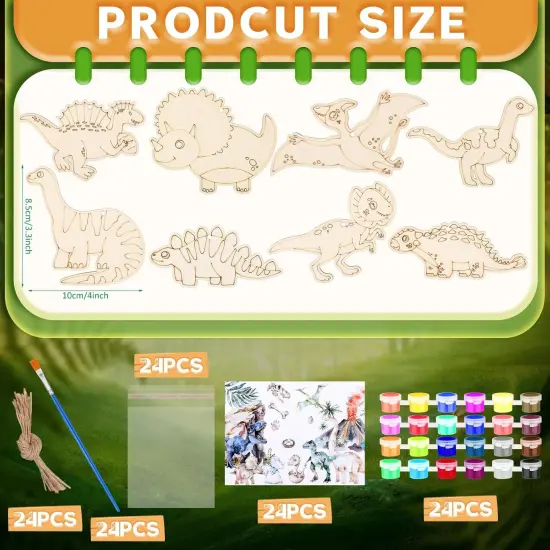 24 Set Dinosaur Party Favors Dinosaur Wood Painting Kit {2}