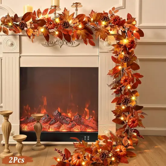1 Pcs Fall Garland with Lights - 6 FT (Red) {3}