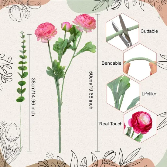 18Pcs Artificial Peony Rose & Eucalyptus Stems – Silk Faux Flowers for Bouquets & Arrangements {3}