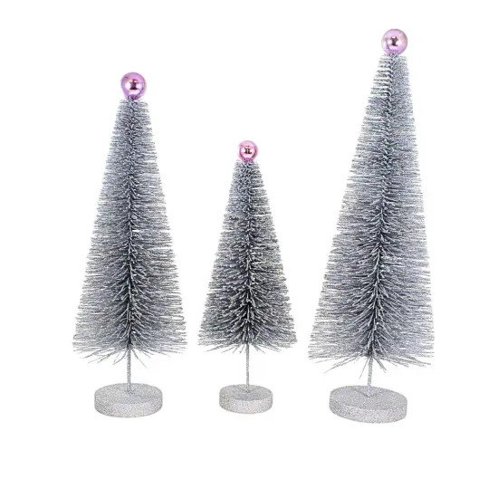 Cody Foster 18.0 Inch Silver Glitter Trees 3 Pc Set Christmas Decorative Tree Set , Christmas Decor Christmas Village Decorate {3}