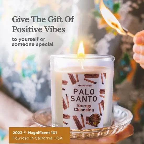 Magnificent 101 Set of 3 Long Lasting Palo Santo Smudge Candles - 42 Hour Burn, 3.5 Oz Each, Made with Soy Wax and Herb, Ideal for House Energy Cleansing, Meditation & Manifestation Multicolor {6}