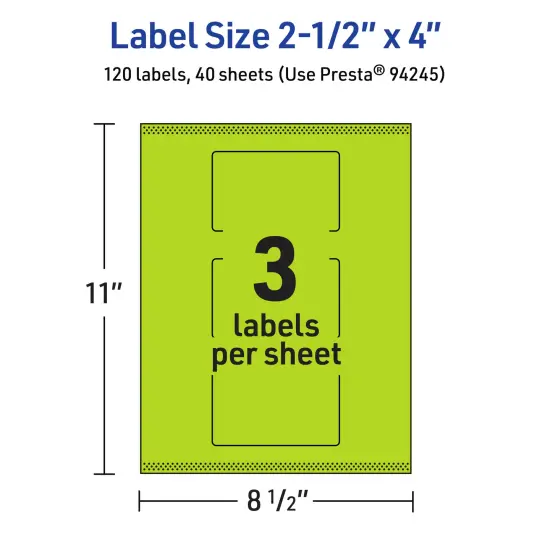 Avery Bright Green Paper Labels, 2.5" x 4" Rectangle {5}