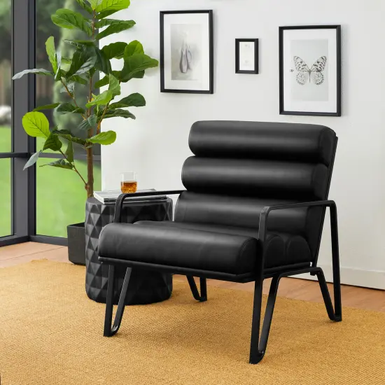 26.75"W Modern Comfy PU Leather Accent Chair with Metal Frame Set of 2-Black {2}