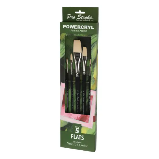 Creative Mark Pro-Stroke Powercryl Acrylic Paint Brushes - Flats Value Set of 5, Synthetic Paint Brushes for Artists, Seamless Nickel-Plated Ferrules, Matte Black Wooden Handle, Soft-Touch Grip {6}