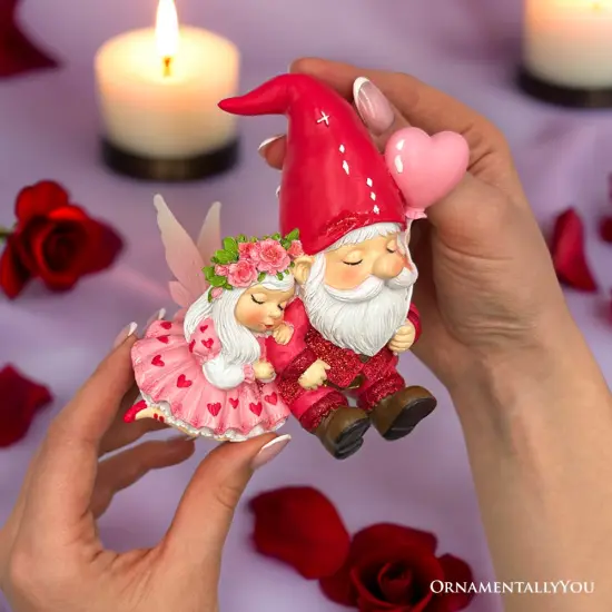 Whimsical Love Story Gnome Couple Small Figurine, 4" Cute and Small Valentine's Day Gift Mini Statue {5}