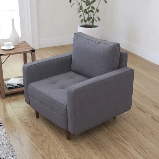 Merrick Lane Garibaldi Mid-Century Modern Armchair with Tufted Upholstery & Solid Wood Legs Dark Gray {3}