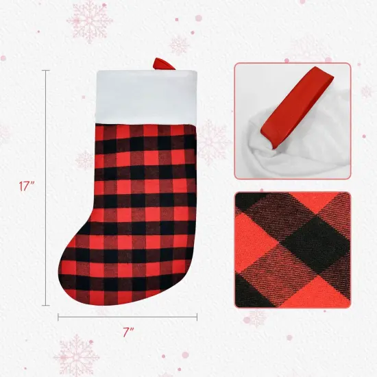 Wrapables Christmas Buffalo Plaid Stockings With Plush White Cuff, Hanging Fireplace Holiday Decoration (Set of 3), Red {2}