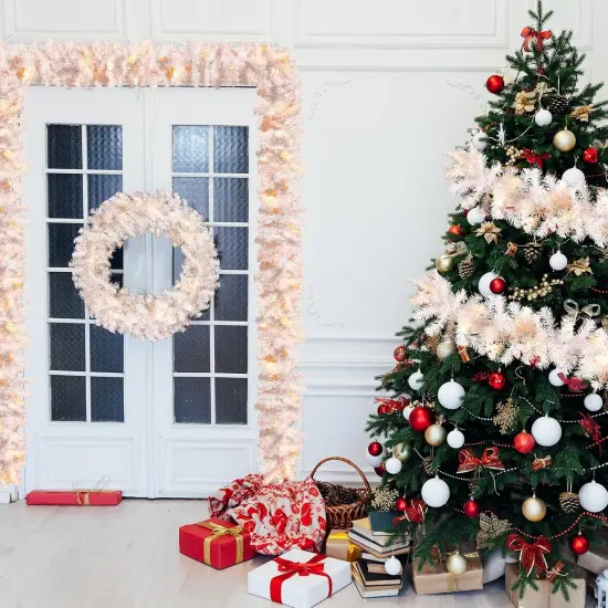 9 ft Faux Spruce Artificial Christmas Garland LED Garland (2 Pcs,White) {6}