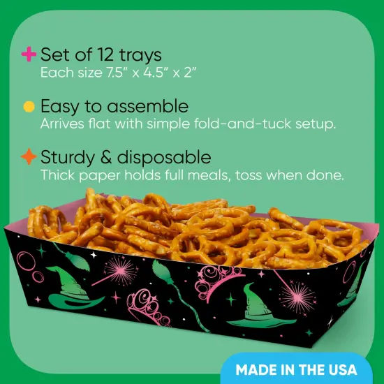 Big Dot of Happiness Witch Party Paper Food Trays, Disposable Food Boats Double-Sided Meal Holders for Nachos, Hot Dogs, French Fries - 12 Ct {5}