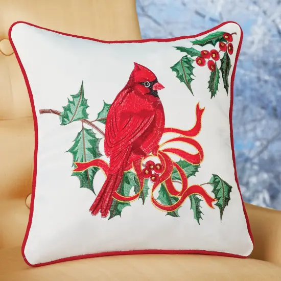 Collections Etc Festive Embroidered Cardinal Removable Cover Accent Pillow {1}