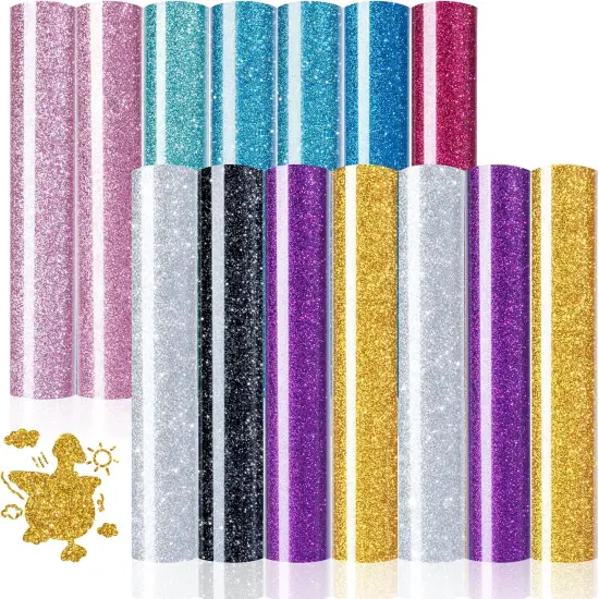 Glitter Heat Transfer Vinyl Bundle - 15 Pack 12" x 10" HTV Sheets Glitter HTV Vinyl for T-Shirts {1}
