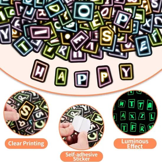 70 Pcs Alphabet Neon Stickers for Kids Glow in The Dark {3}