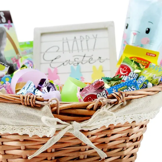 Wicker Basket with Handles Cloth Liner Easter Picnic Gift Beige {4}