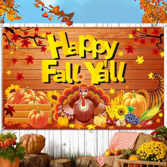 Happy Fall Backdrop Autumn Harvest Decorations Banner Fall Festival {1}