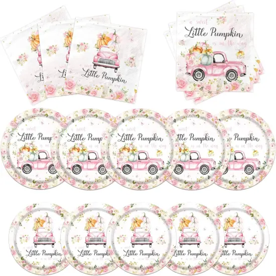 Little Pumpkin Paper Plates and Napkin Pumpkin Baby Shower Party Decorations {1}