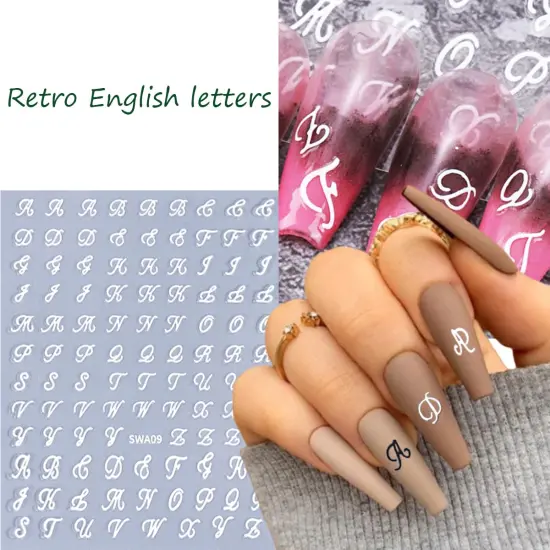 8 Sheets Retro English Letters Nail Stickers {4}