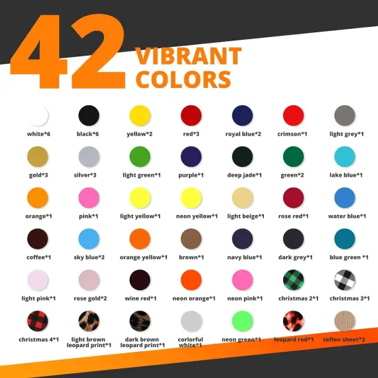 Heat Transfer Vinyl HTV Vinyl Bundle, 65 Pack Iron on Vinyl for T-Shirts 41 Assorted Colors {2}