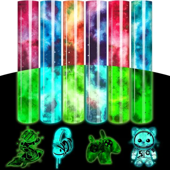 Glow in Dark HTV Heat Transfer Vinyl - 12x10 inch 6 Sheets Luminous Galaxy Iron on {1}